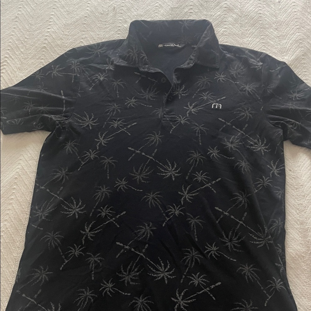 Travis Mathew Black Palm Print Polo
